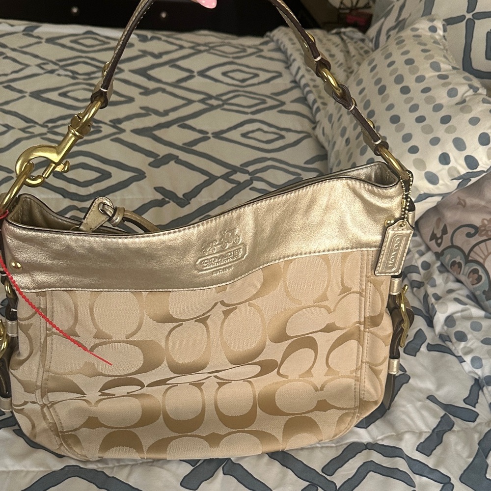 Coach Metallic Gold and Tan Shoulder Bag